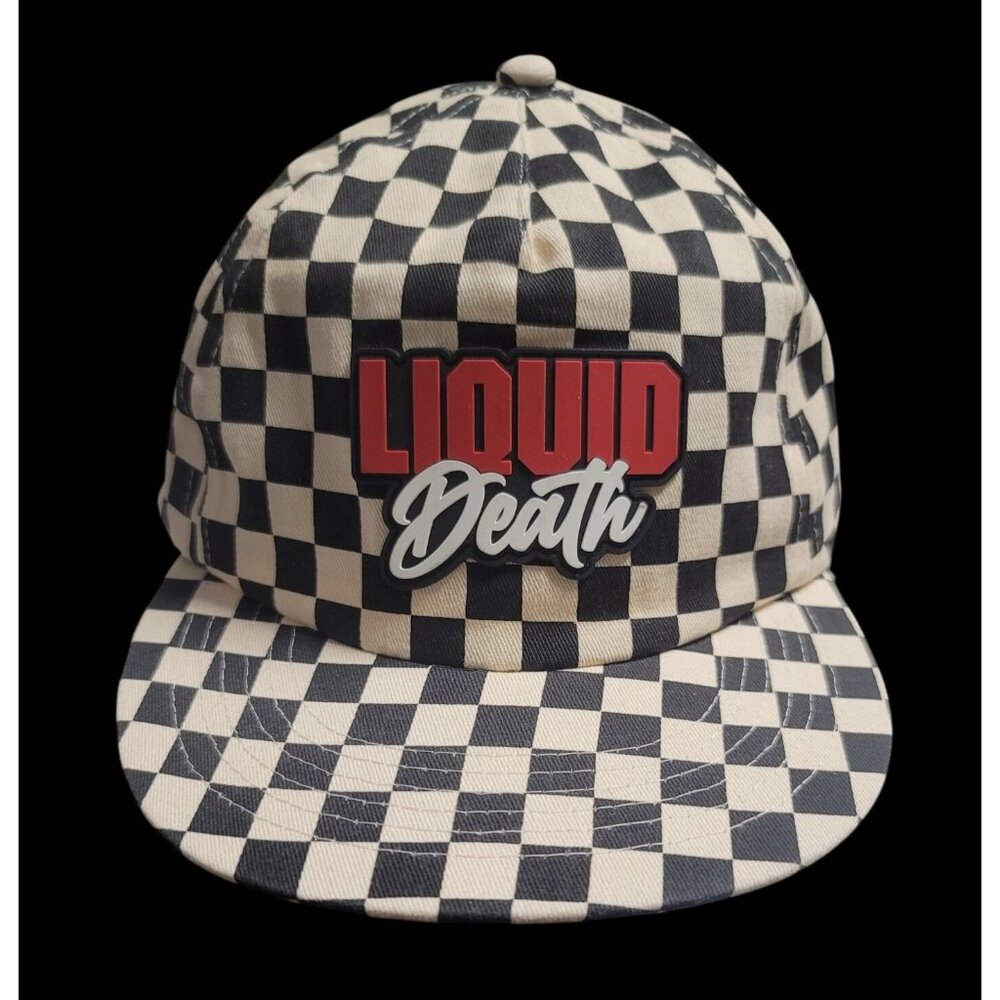 Liquid Death Checkered Adjustable Hat Black & White Cotton Canvas - NEW